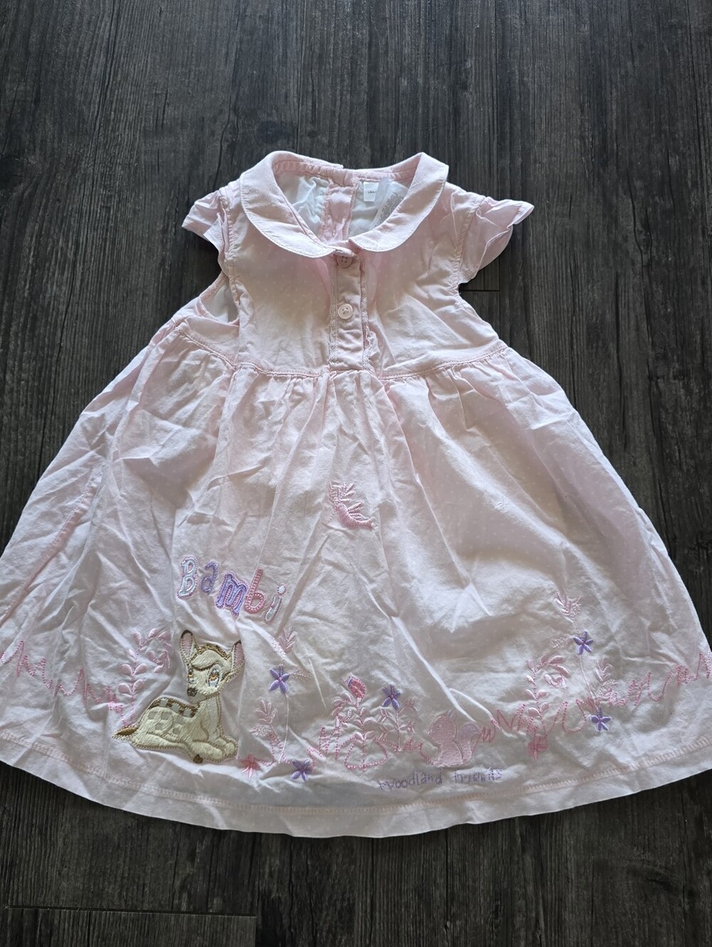 Disney Store Pink Bambi Embroidered Collared Polka Dot Dress 18 Months